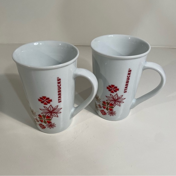 Starbucks Set of  2 White Red Gold Holiday Mugs        12 Oz - Picture 1 of 10
